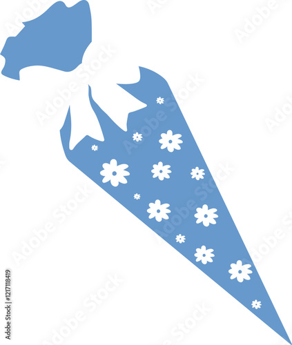 Blau Weiß Blumen Schultüte mit Schleife zur Einschulung für Grundschule Illustration