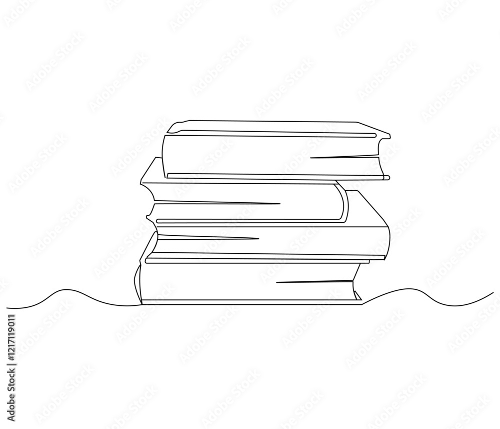 One continuous line drawing of stack of book. Studying book or knowledge book in simple line. Concept vector art for university or college. Editable stroke. Doodle line illustration One continuous line drawing of stack of book. Studying book or knowledge book in simple line. Concept vector art for university or college. Editable stroke. Doodle line illustration
