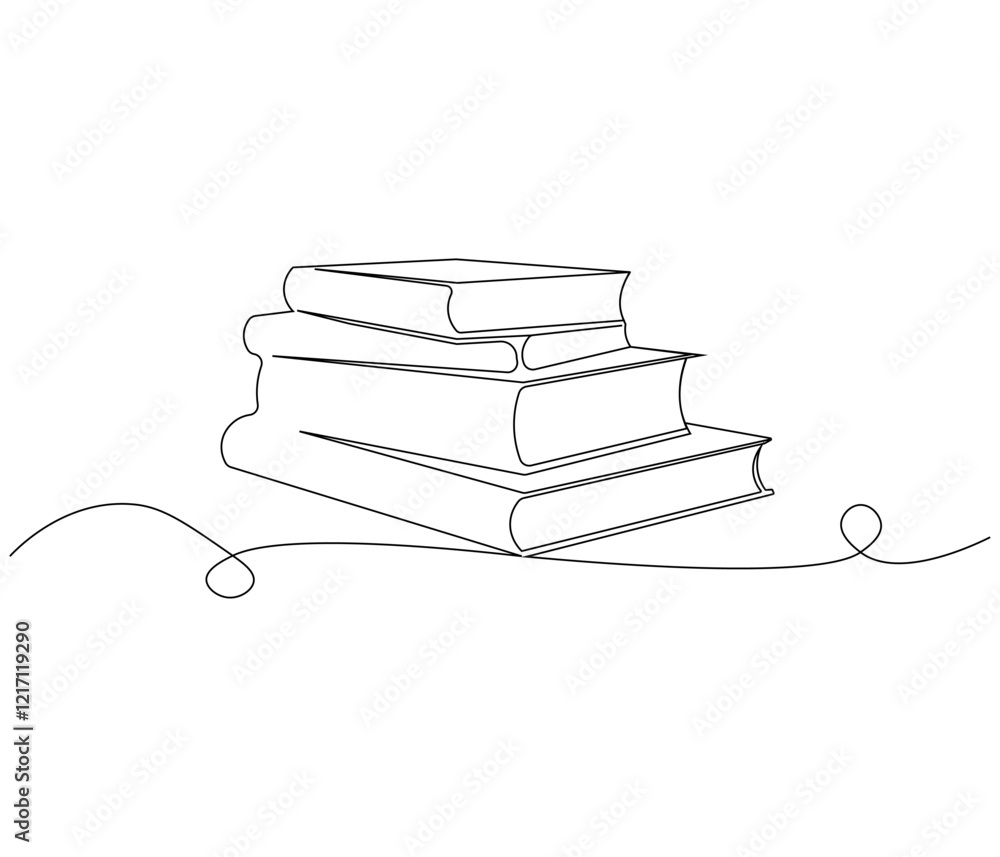 One continuous line drawing of stack of book. Studying book or knowledge book in simple line. Concept vector art for university or college. Editable stroke. Doodle line illustration One continuous line drawing of stack of book. Studying book or knowledge book in simple line. Concept vector art for university or college. Editable stroke. Doodle line illustration