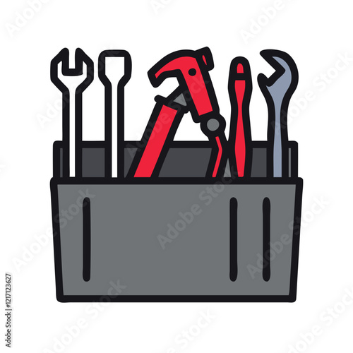 Stylish toolbox illustration with various tools for DIY and repair projects 