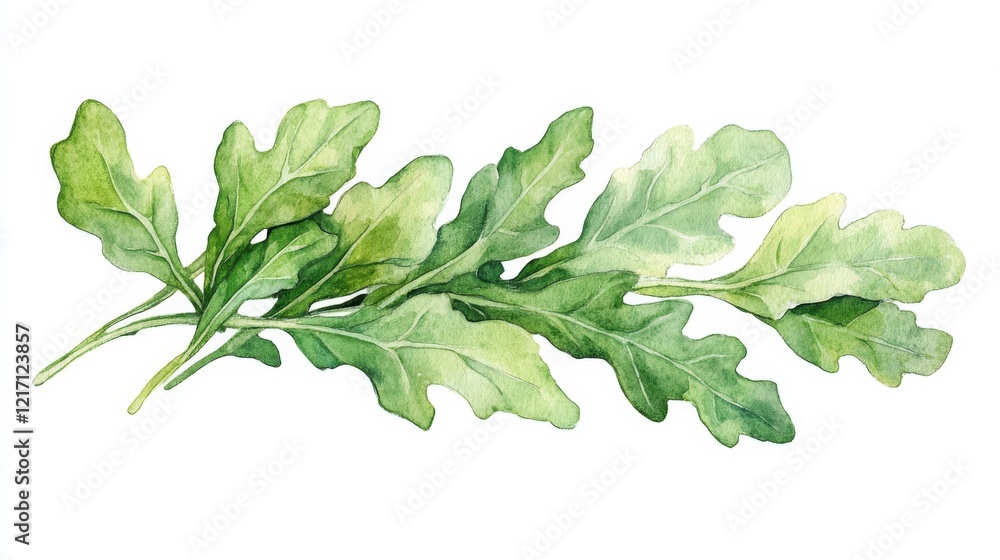 Fototapeta premium Vibrant watercolor arugula leaves, sharp green tones, fresh and zesty