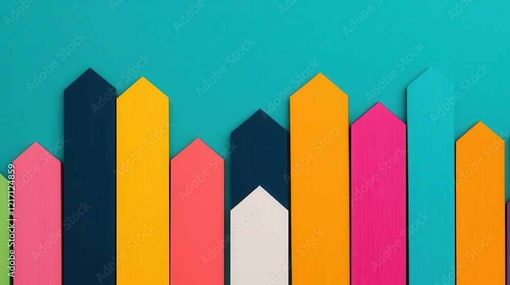 Colorful Paper Strips Arranged in a Creative Pattern on Turquoise Background Colorful Paper Strips Arranged in a Creative Pattern on Turquoise Background