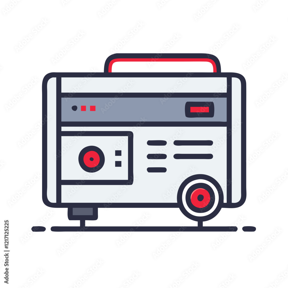 Power generator icon with red and gray design, essential equipment for energy supply Power generator icon with red and gray design, essential equipment for energy supply