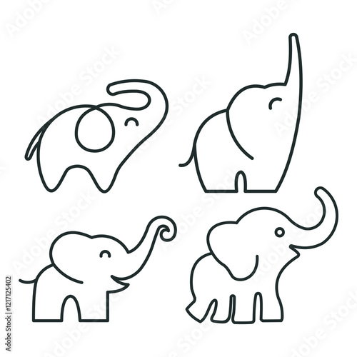set elephant animal logo line art minimalist abstract vector
