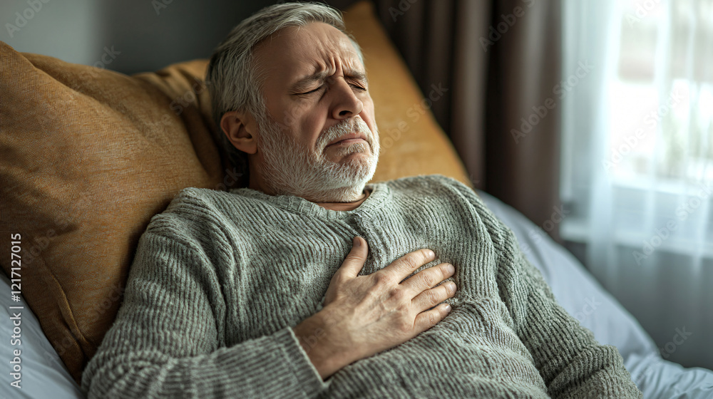 Fototapeta premium Old white male with chest pain and tightness