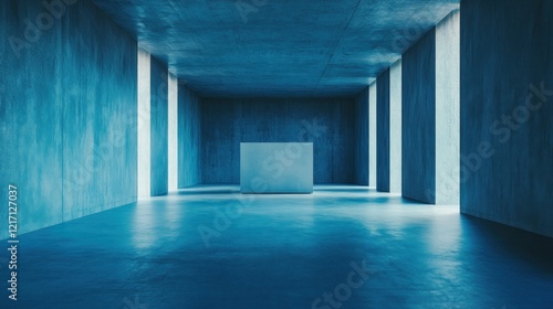 Blue concrete room  minimal cube  light shafts  background texture  product display