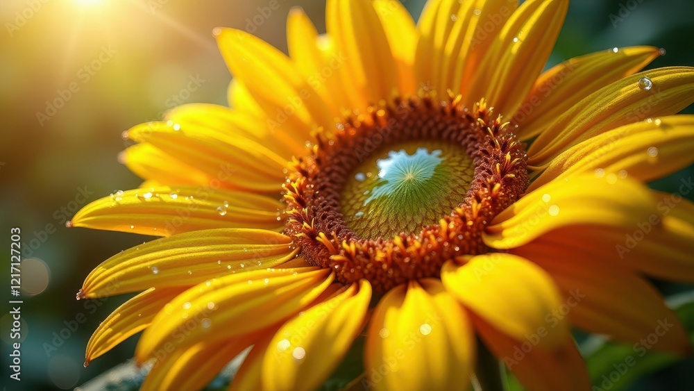 Fototapeta premium Close-up of a vibrant sunflower with water drops