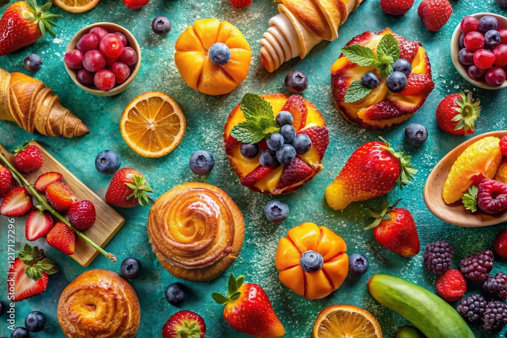 Vibrant Cyan Textured Background with Food Photography Styling Vibrant Cyan Textured Background with Food Photography Styling