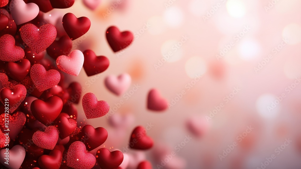 A vibrant collection of red and pink hearts glimmering against a soft, blurred background, evoking warmth and affection. A vibrant collection of red and pink hearts glimmering against a soft, blurred background, evoking warmth and affection.