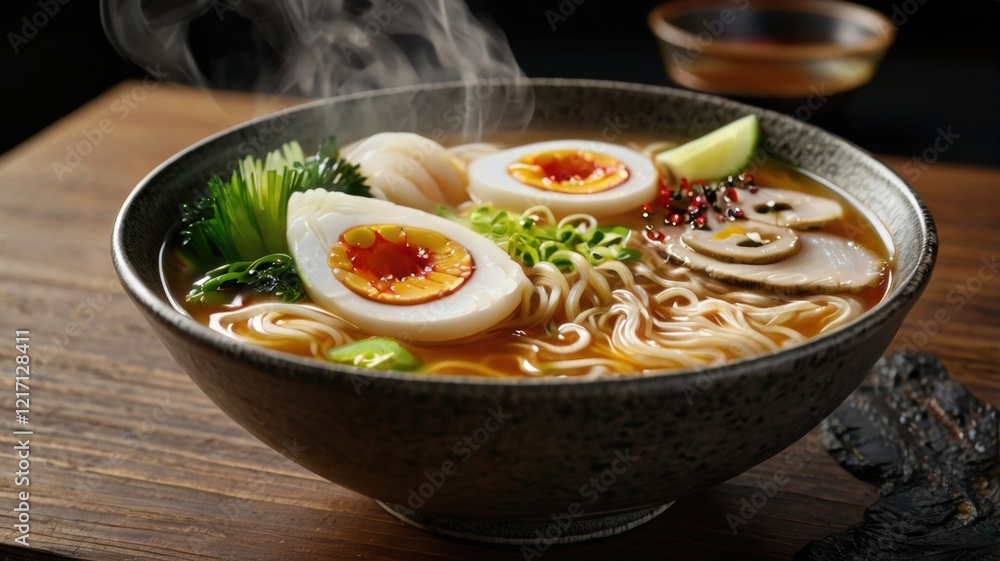 Deliciously Crafted Bowl of Asian Ramen Noodles with Soft-Boiled Eggs, Tender Pork Slices, Fresh Vegetables, and Flavorful Broth for Culinary Delight and Comfort Deliciously Crafted Bowl of Asian Ramen Noodles with Soft-Boiled Eggs, Tender Pork Slices, Fresh Vegetables, and Flavorful Broth for Culinary Delight and Comfort