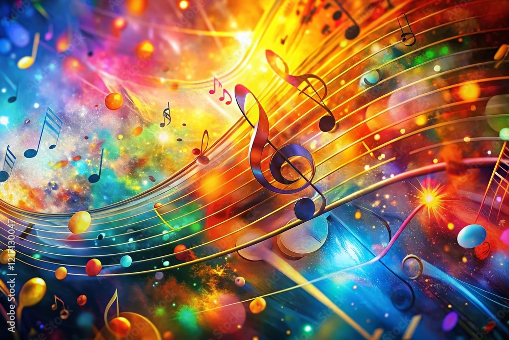 Fototapeta premium Vibrant Musical Notes Symphony: Abstract Generative Art Background