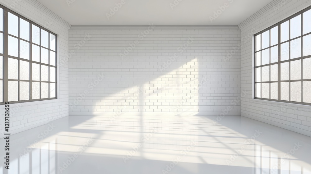 Fototapeta premium Bright Minimalist Room Interior with Large Windows and Sunlight