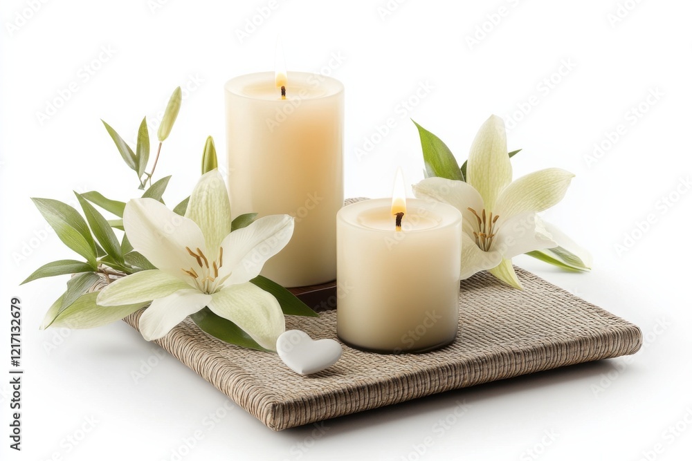 Romantic dinner table set for Valentines Day featuring candles and elegant flowers on a stylish tray Romantic dinner table set for Valentines Day featuring candles and elegant flowers on a stylish tray