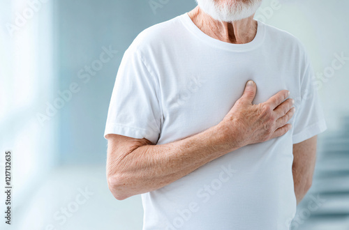 Old white male with chest pain and tightness photo