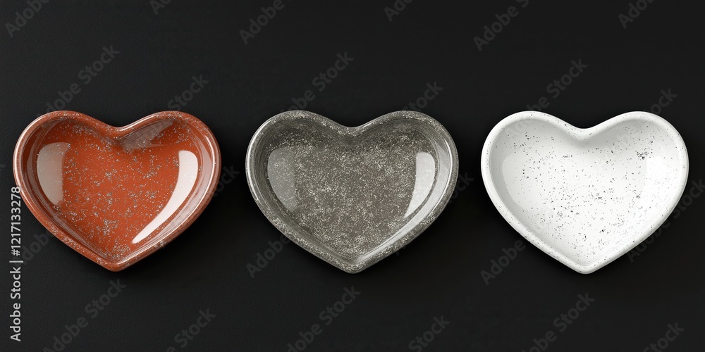 Obraz premium Minimalist ceramic bowls in heart shapes with earthy tones
