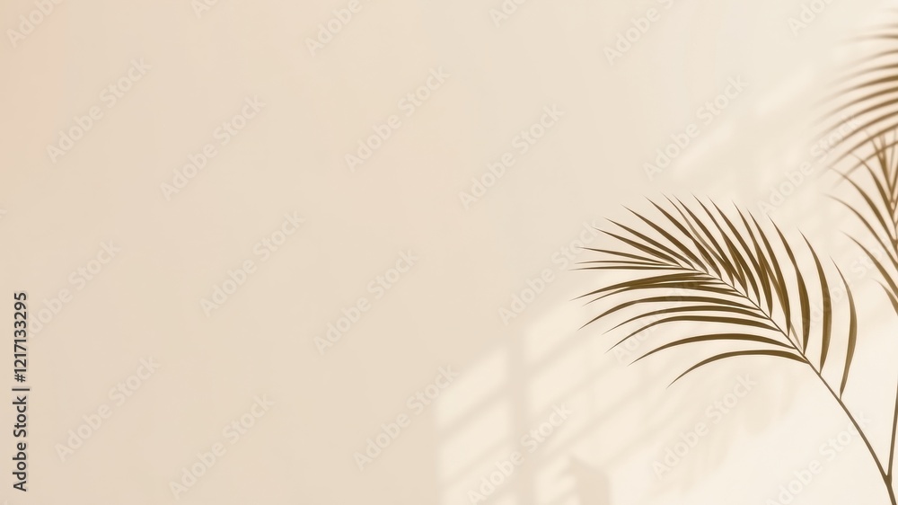 Naklejka premium Minimalist Beige Background with Palm Frond and Shadow