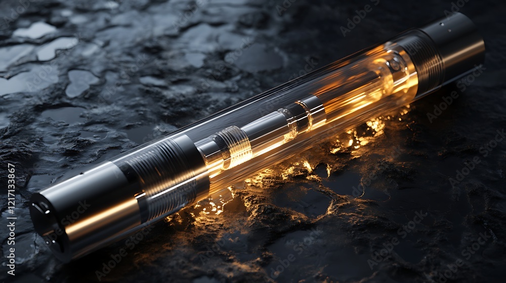 Naklejka premium A homogenizer featuring a sleek cylindrical body and dynamic light accents