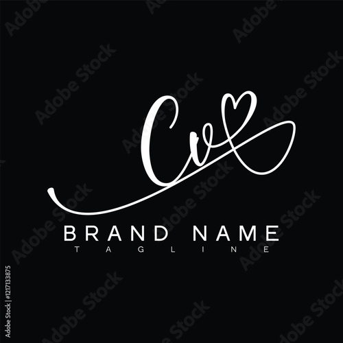 CV Handwritten initial letter with love . CV simple signature vector logo with Hart shape variation, beauty, photography letter logo design. C V