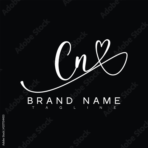 CN Handwritten initial letter with love . CN simple signature vector logo with Hart shape variation, beauty, photography letter logo design. C N