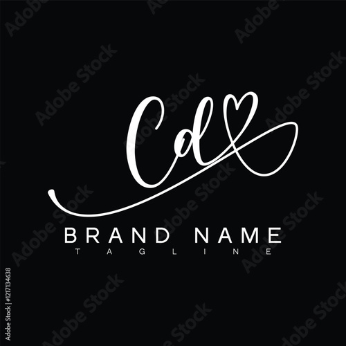 CD Handwritten initial letter with love . CD simple signature vector logo with Hart shape variation, beauty, photography letter logo design. C D