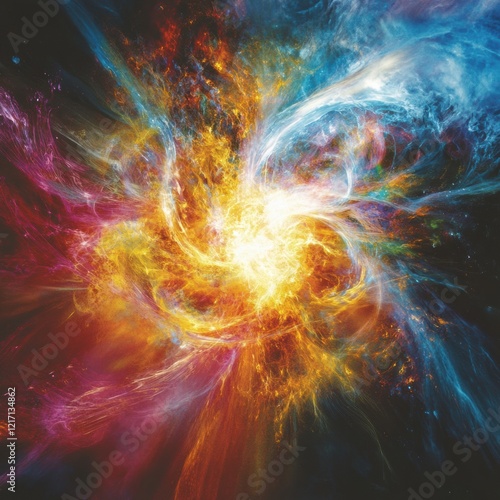 Colorful cosmic explosion showcasing vibrant hues in a stellar environment. Generative AI photo