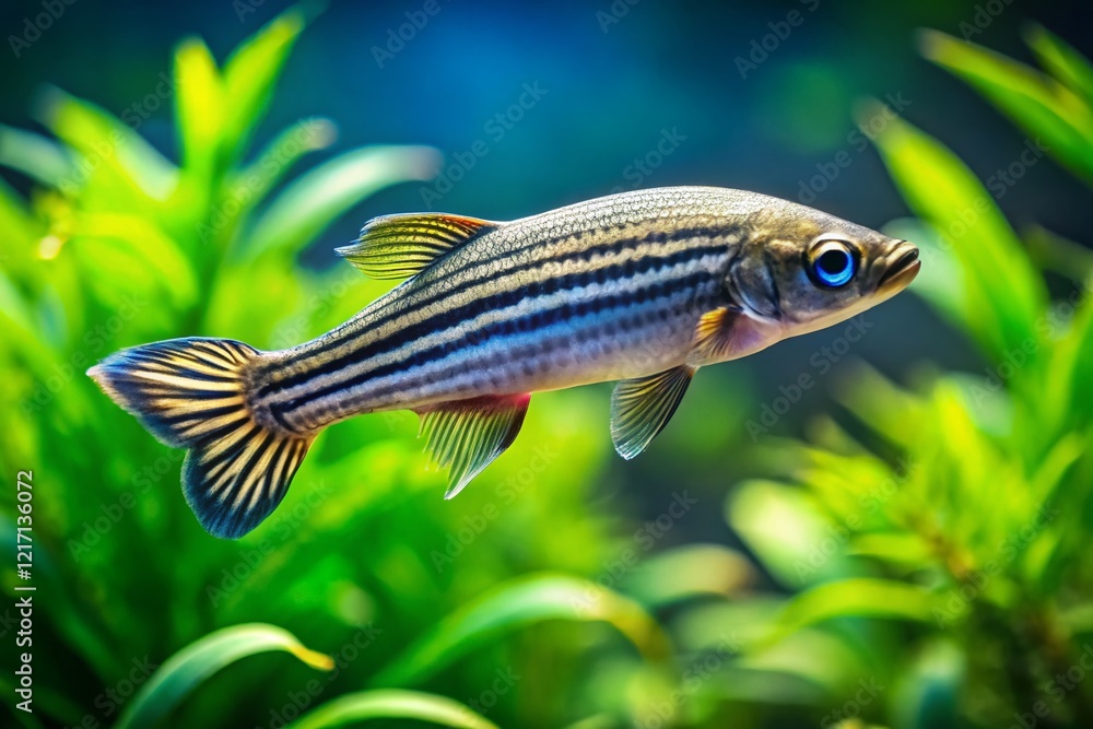 Vibrant Zebra Danio Fish Swimming in Aquarium - Stock Photo Vibrant Zebra Danio Fish Swimming in Aquarium - Stock Photo