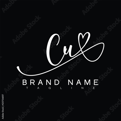 CU Handwritten initial letter with love . CU simple signature vector logo with Hart shape variation, beauty, photography letter logo design. C U
