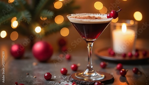 Elegant Espresso martini with Berries, Warm Holiday Ambiance, Festive Celebration