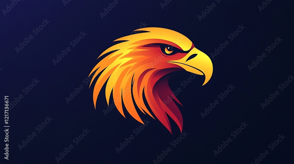 Fototapeta premium Golden eagle painting glowing brightly with luminous metallic wings on black