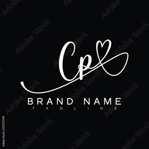 CP Handwritten initial letter with love . CP simple signature vector logo with Hart shape variation, beauty, photography letter logo design. C P