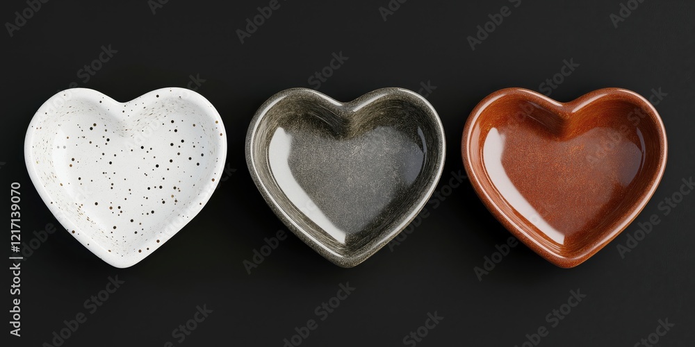 Obraz premium Trio of heart-shaped ceramic dishes in earthy tones