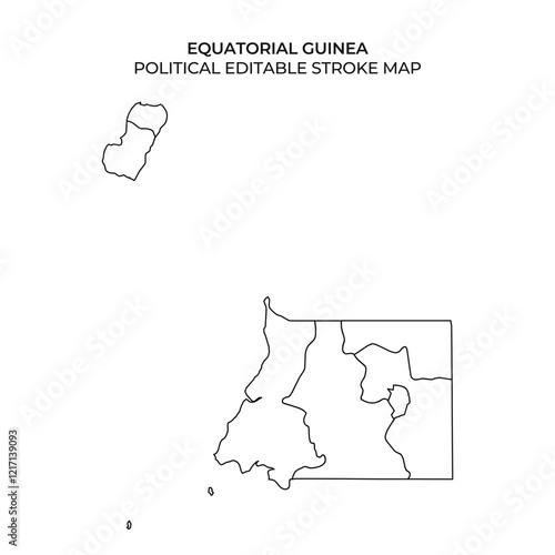 Detailed outline map of Equatorial Guinea, featuring its mainland and islands. This editable stroke design allows for easy customization and use in various political contexts.