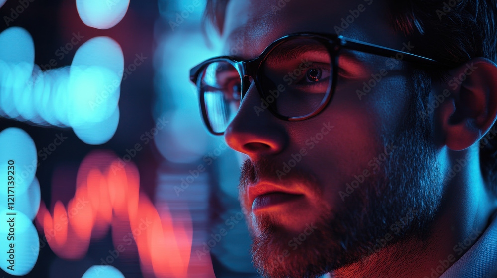 Man in Glasses Analyzing Financial Data Man in Glasses Analyzing Financial Data