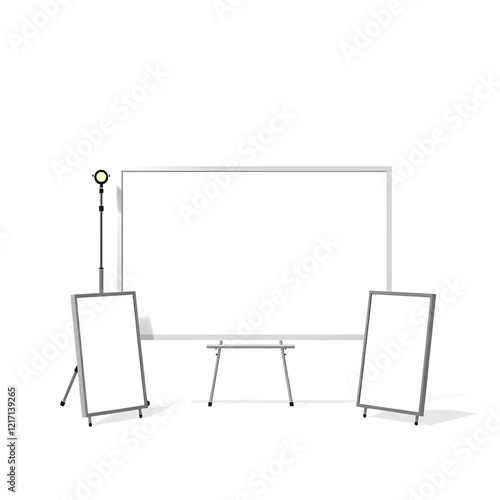 Empty billbord, stander and lightboxes isolated on white background. Set of tamplates vector illustration. photo