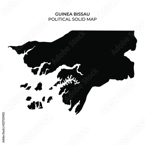 A solid black outline map showcasing the political boundaries of Guinea Bissau. This map includes the mainland and islands in a simplified design for educational purposes.
