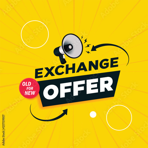Yellow exchange offer poster design for business promotion with megaphone