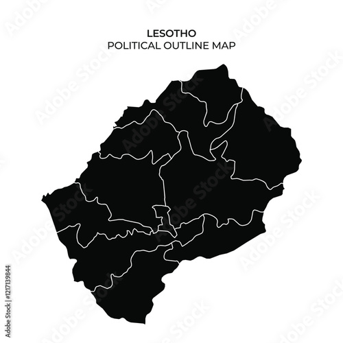 Detailed outline map of Lesotho highlighting political boundaries between districts. The design showcases the geographical layout of this landlocked Southern African nation.