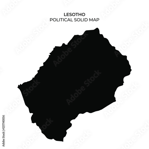 This solid political map of Lesotho displays the countrys borders in a clear black silhouette against a white background. It highlights Lesothos unique geographical shape and location.