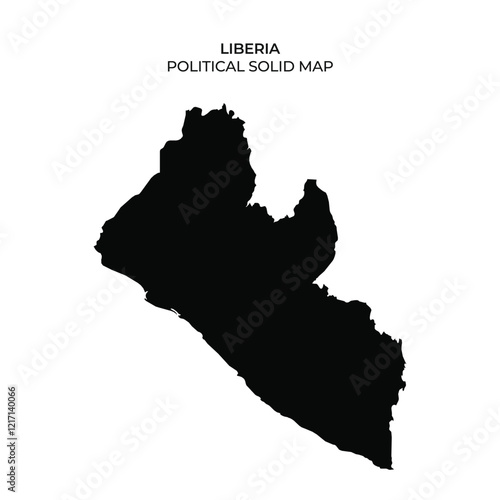 A solid silhouette of Liberia highlights its borders and significant geographical features. The map visualizes the countrys layout without any additional details or colors.