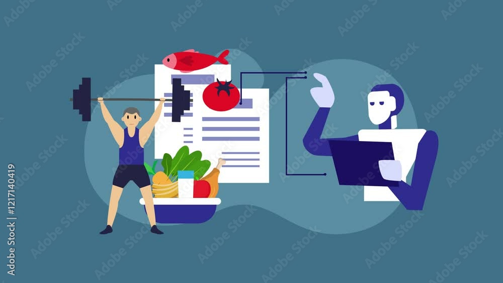 Fitness, Nutrition, and AI-Driven Health Planning cartoon animation Fitness, Nutrition, and AI-Driven Health Planning cartoon animation