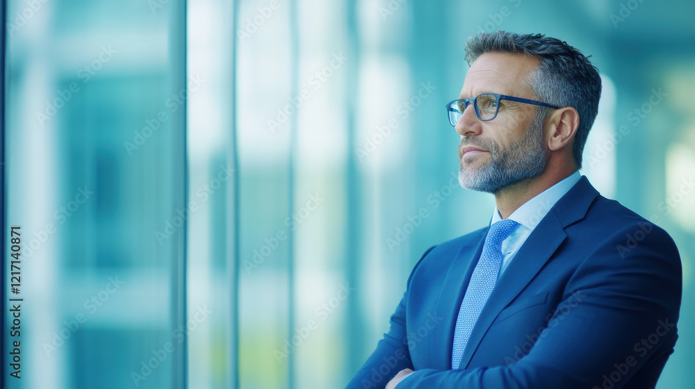 Confident Businessman Looking Out of the Window Confident Businessman Looking Out of the Window