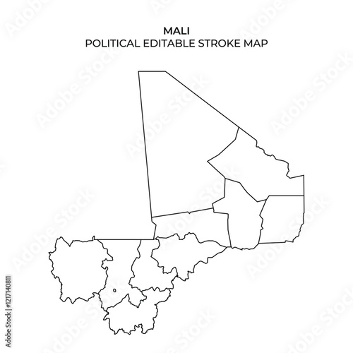This outline map of Mali displays the political boundaries within the country, allowing for easy customization and use in various geographical projects and presentations.