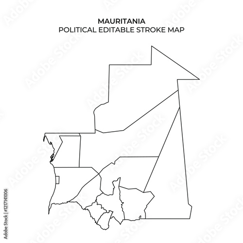 This detailed outline map of Mauritania showcases the countrys political boundaries and regions. Ideal for educational uses, it emphasizes geographical features.