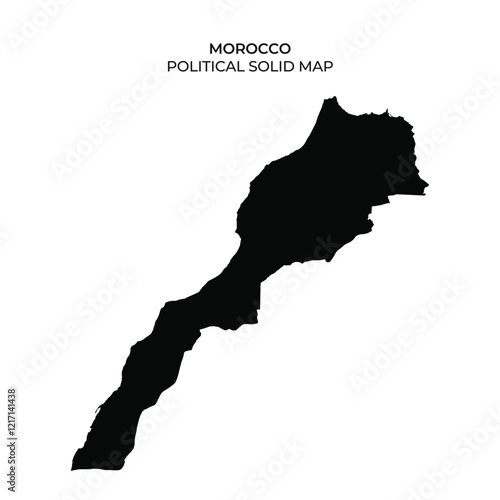 This solid map outlines the political boundaries of Morocco, showing its distinctive shape. The map is in black, highlighting the countrys geographic features without any labels.