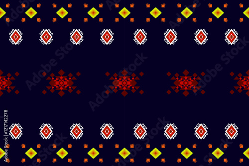 Ikat ethnic geometric abstract embroidery oriental traditional seamless pattern. Native geometry decorative design for fabric, clothing, wallpaper, background, interior, decoration, illustration