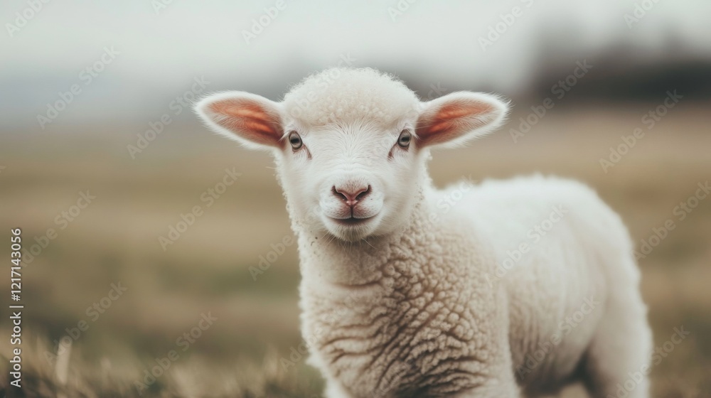 A close-up of a playful lamb standing in a grassy field under a cloudy sky A close-up of a playful lamb standing in a grassy field under a cloudy sky
