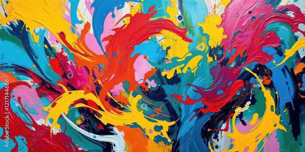 An Abstract Expressionist Painting Featuring Vibrant Swirls and Splashes of Bold Colors An Abstract Expressionist Painting Featuring Vibrant Swirls and Splashes of Bold Colors