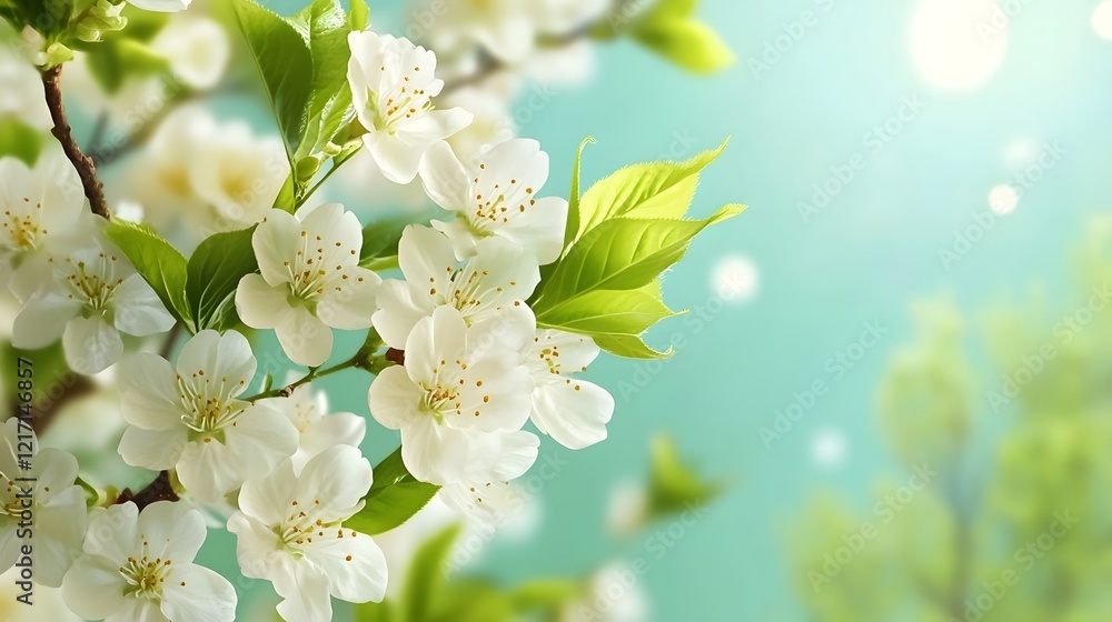 Obraz premium Blossoming Cherry Trees in Sunny Spring Park with Lush Greenery