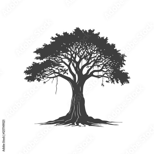 Banyan Tree Silhouette in Vector Strokes
