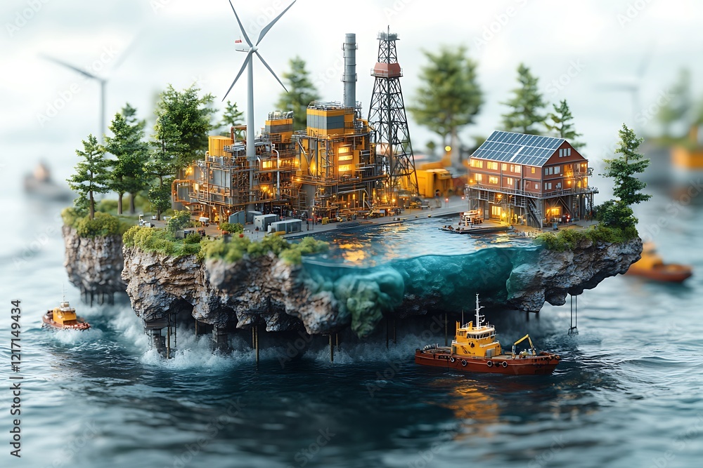 Fototapeta premium The island with the pipes of the plant. 